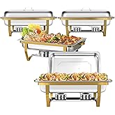 Jacgood 4 Pack Chafing Dishes for Buffet, 8QT Stainless Steel Chafing Dish Buffet Set, Mirror-Like Polished Finish Food Warmers for Parties, Events & Weddings, Indoors & Outdoors, Gold