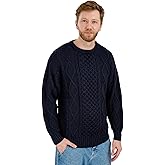 SAOL Men's Irish Aran Sweater, 100% Merino Wool Crew Neck Pullover, Made in Ireland