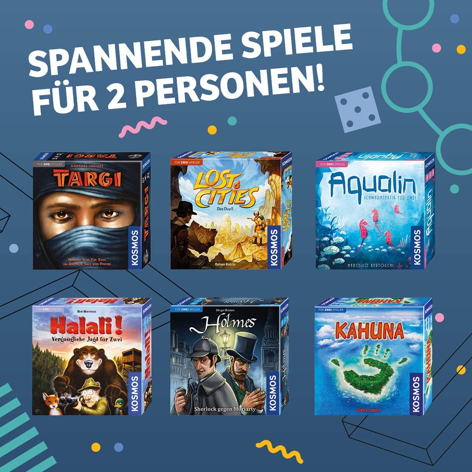 KOSMOS 694135 Lost Cities - Das Duell, spannendes Brettspiel, Abenteuerspiel für 2 Personen ab 10 Jahre, Familienspiel, Spiel für 2, Gesellschaftsspiel 4