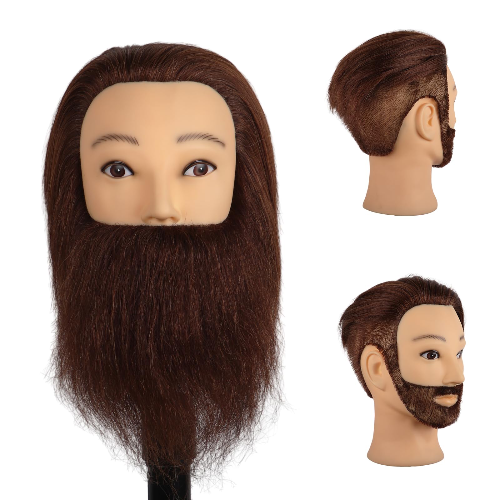 DaizySight Barber Mannequin Head Male with 100% Human Hair, Male Haircut Practicing Head with Beard & Thick Hair, Hairdresser Manikin Doll Head for Training Hair Styling (Brown, 12 Inches)