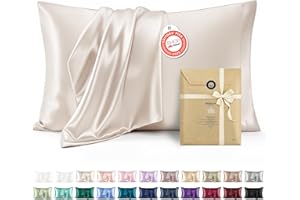 Bedsure Satin Pillowcases, Similar to Silk Pillow Cases Queen Size Set of 2, Cooling Pillow Case for Sleeping Women with Envelope Closure, Gifts for Women Men, Beige, 20x30 Inches, 2pcs