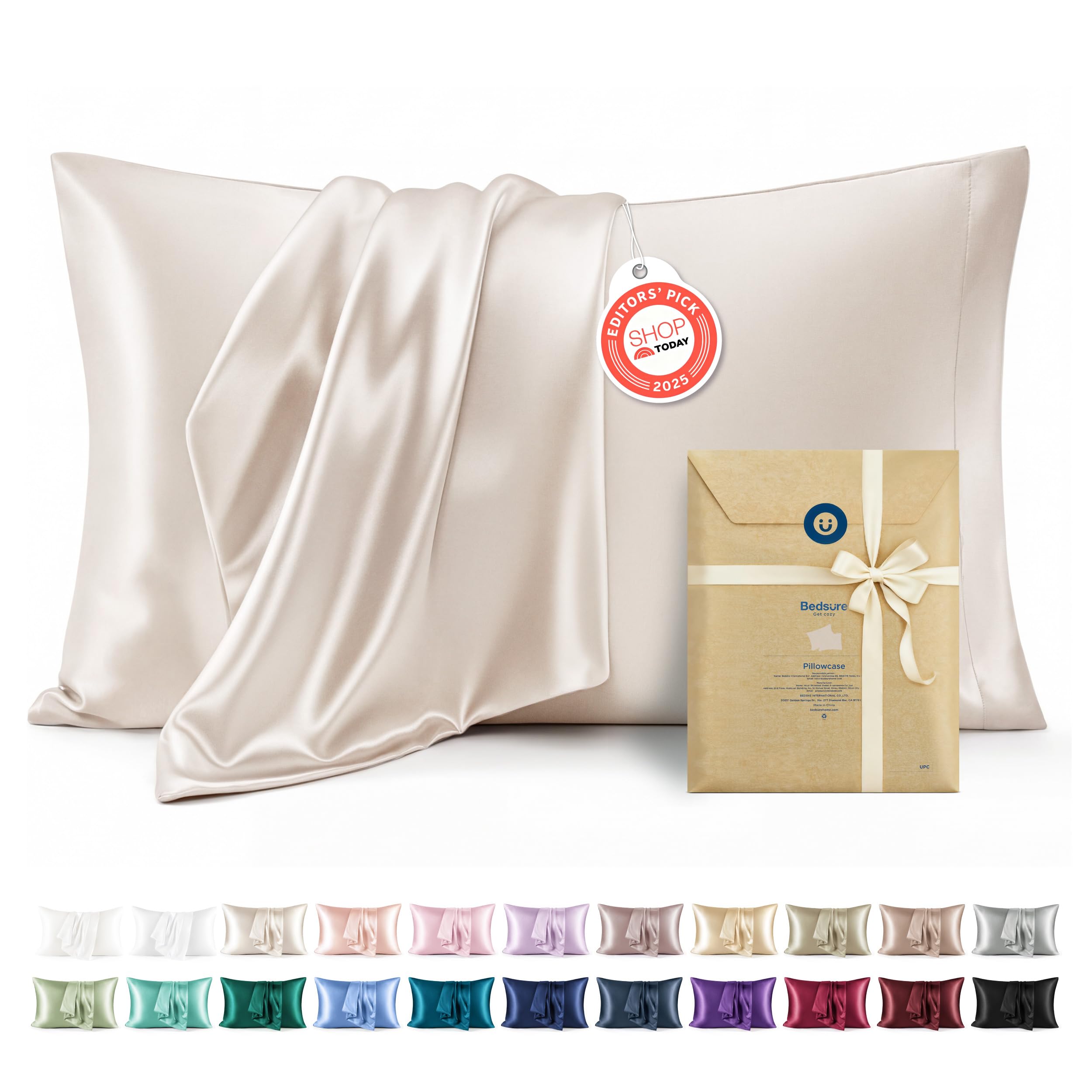 Photo 1 of Bedsure Satin Pillowcases, Similar to Silk Pillow Cases Queen Size Set of 2, Cooling Pillow Case for Sleeping Women with Envelope Closure, Gifts for Women Men, Beige, 20x30 Inches, 2pcs