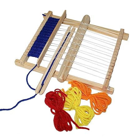 Webrahmen Holz Webstuhl - Satz von Kindern Schulwebrahmen mit Farbig Garn, Stellstange, Kamm, Schiffchen, Nylonschnur - 22cm 