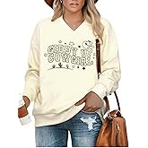 BLANCHES Plus Size Western Sweatshirt for Women Cowgirl Graphic V Neck Long Sleeve Tops Casual Vintage Rodeo Outfits