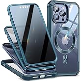 TLIKEMISS [CD Loop+Privacy Screen Protector]Magnetic Case for iPhone 15 Pro Max Case,[Military Grade Drop Protection] Anti-peep Double Sided 9H Glass Compatible with MagSafe