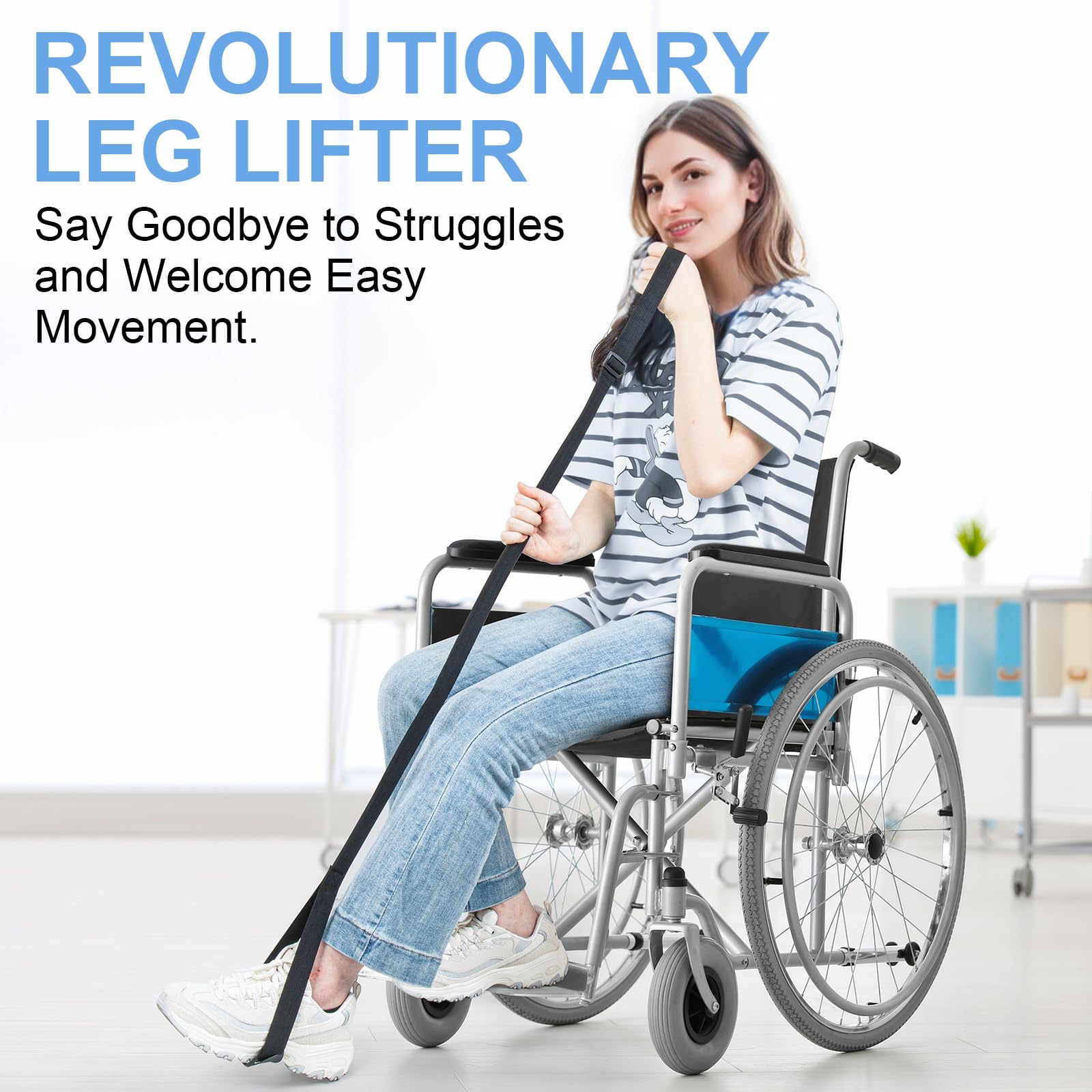 Eucredy Rigid Leg Lifter for After Knee Surgery, Extra Long Leg Lifters for Elderly, Adjustable Leg Lifter Strap for After Hip Replacement, Limited Mobility, Foot Lifter Aid for Bed, Car, Wheelchair