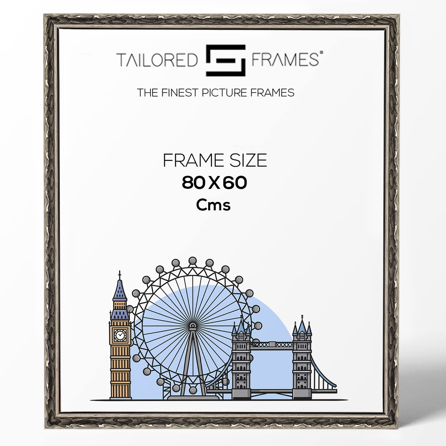 Tailored Frames Vienna Silver 80 x 60 cm | Rustic Style Vintage Single Picture Frame | Wall Hanging Type | Photo Frame Without Mount
