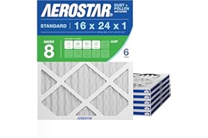Aerostar 16x24x1 MERV 8 Air Filter, 6 Count, ACTUAL SIZE (15.75 x 23.75 x 0.75 ), HVAC, Air Conditioning & Furnace Filter Captures Dust, Lint & Pollen (MPR 600 / FPR 5), Made in USA