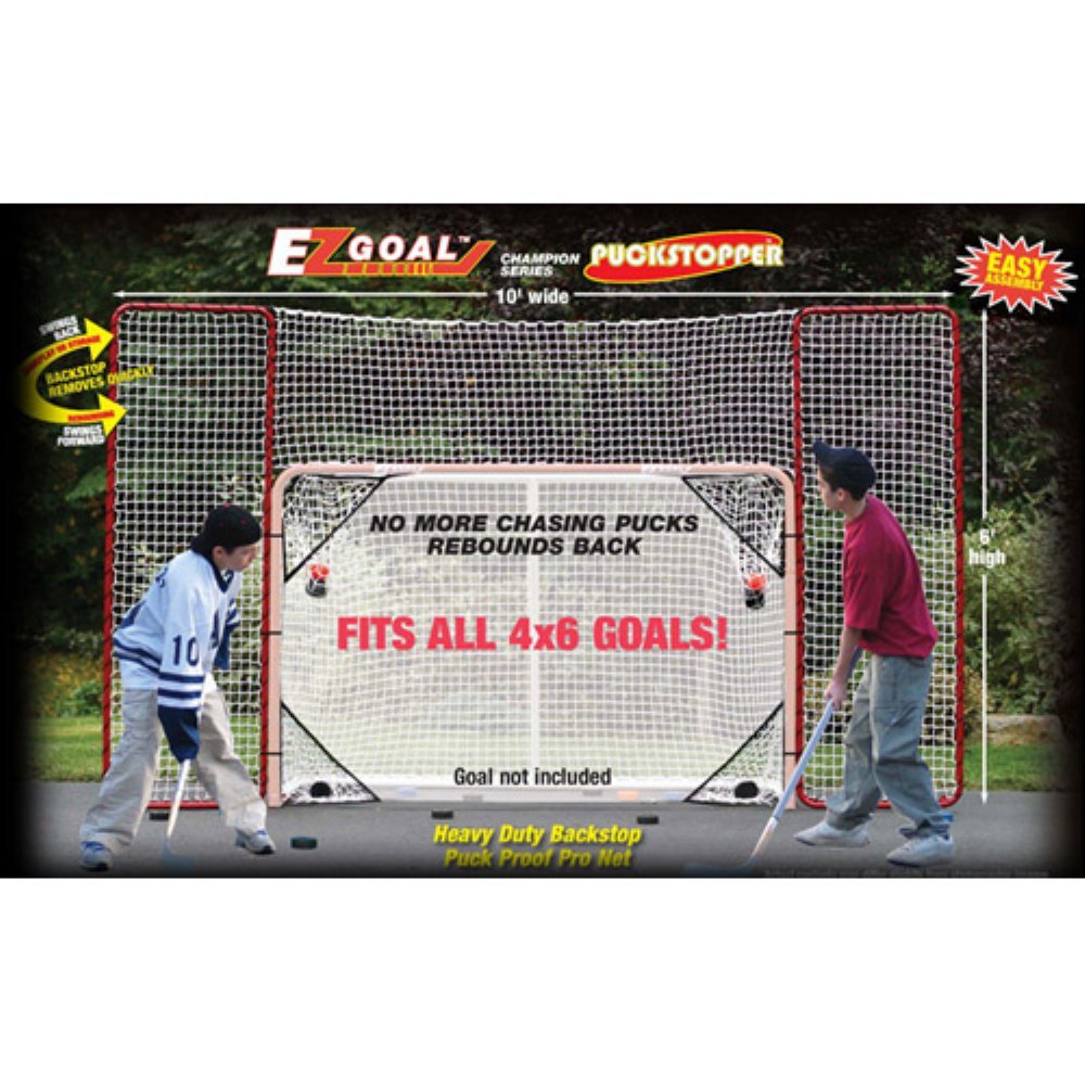 EZGoal Hockey Backstop Kit with Targets | 10' x 6' Red/White Practice Net for Street & Driveway Hockey
