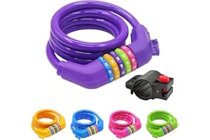 IDEALUX Sport Bike Lock Cable, 4-Feet Bicycle Cable Lock with 5-Digit Combination Bike Cable Lock, Resettable Large Head Cabl