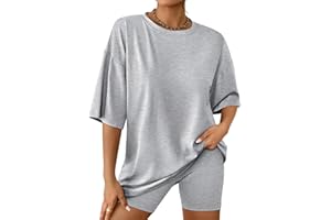 AUTOMET Womens 2 Piece Sets Summer Outfits 2024 Fashion Two Piece Lounge Matching Set Oversized Shirts Biker Shorts Tracksuit