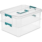 Sterilite 1427CLR Stack & Carry - 2 Layer Box, Clear Lid & Blue Handle, See-through layers