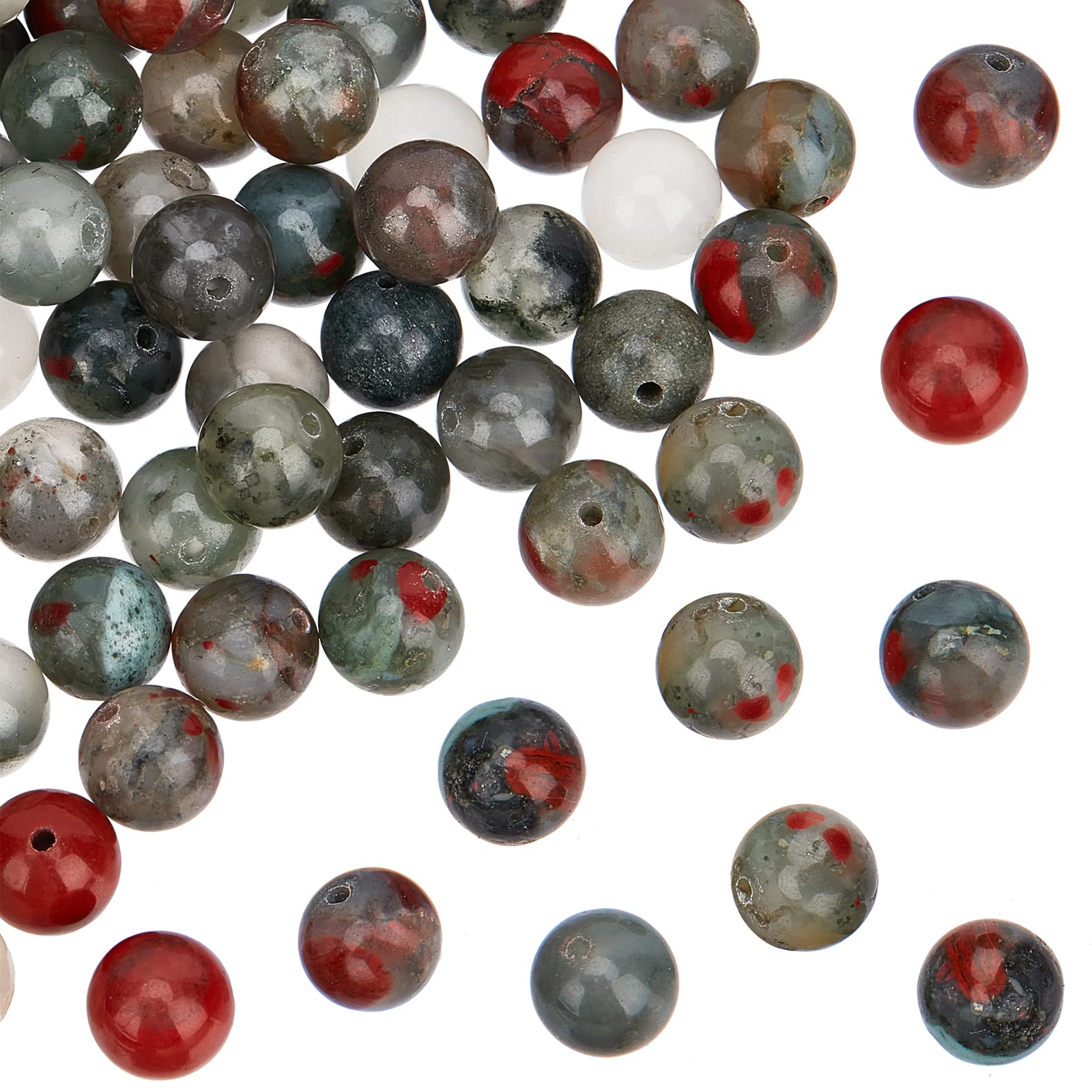 OLYCRAFT 86pcs Natural African Bloodstone Beads 8mm Round Gemstone Beads with Hole Energy Stone Loose Beads for Bracelet Necklace Jewelry Making — image 1