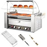 ROVSUN Hot Dog Roller, 18 Hot Dog 7 Rollers ETL Certified, Hot Dog Machine with Bun Warmer, Dual Temp Control, Glass Cover, LED, Side Storage Box, Shelf &amp; Drip Tray for Home Commercial 1200W