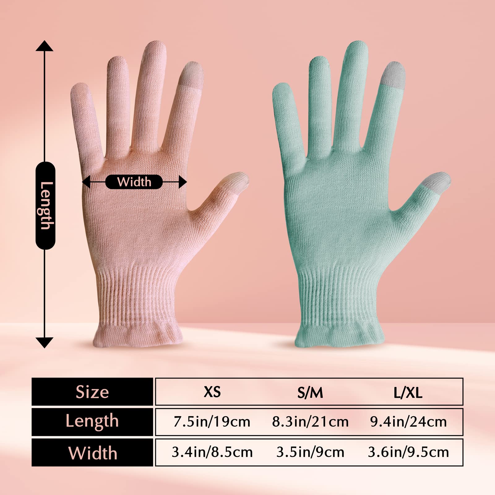 Evridwear Cotton Moisturizing Gloves Overnight Touchscreen for Dry Hands SPA Eczema Hand Care, Day and Night Moisturizing Sleeping Gloves (2 Pair S/M, Feather Weight Pink Color)