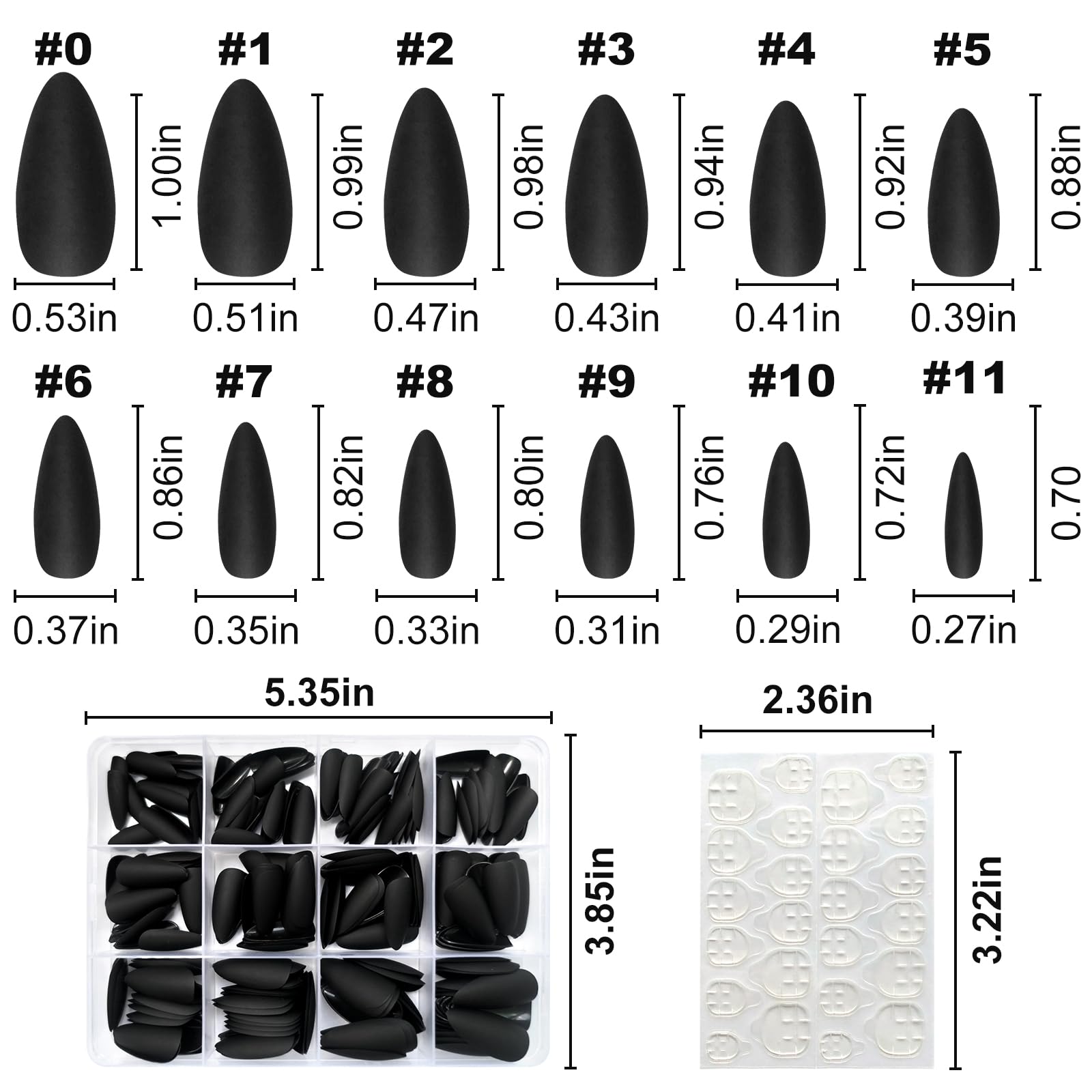 Lifextol 240PC Almond Press on Nails Medium Length Fake Nails Black Matte Almond Nails Press on Nail Short Stiletto False Nail Tips Colored Artificial Fingernail & Nail Glue Adhesive Tabs for Women - Image 2