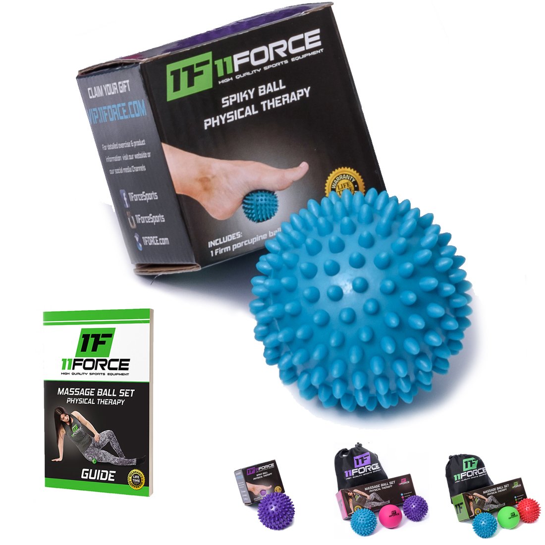 PREMIUM Massage Balls by 11FORCE, Physical Therapy Equipment Lacrosse & Spiky Ball, Plantar Fasciitis Treatment Tools, Myofascial Release, Acupressure, Foot Trigger Points, Set or Single, FREE EBOOK