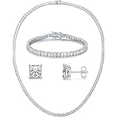 MDFUN 18K White Gold Plated Tennis Bracelet Stud Earrings Jewelry Set for Women and Men
