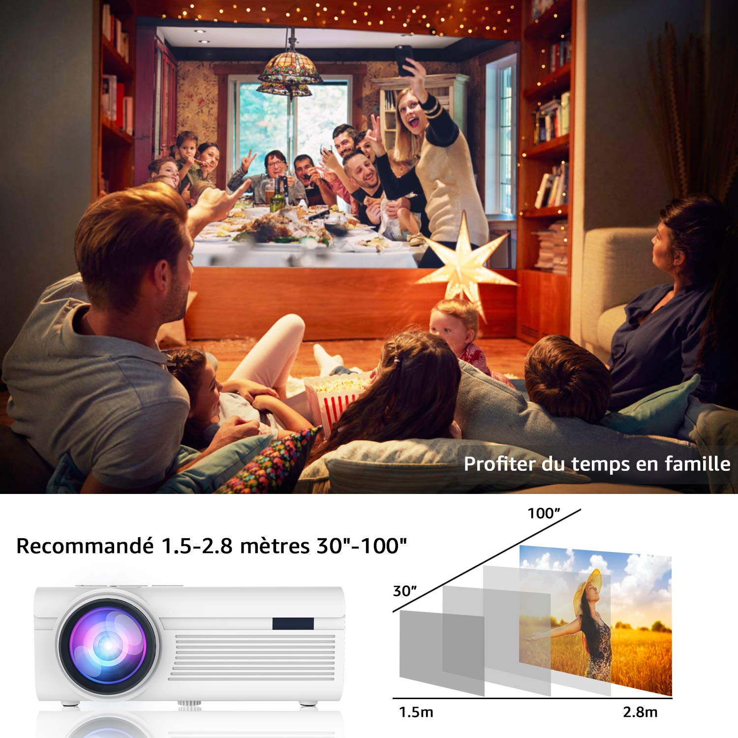 BIGASUO Vidéoprojecteur 2400 Lumens Portable LED Mini Projecteur Bluetooth, Soutien Charge Le Format Plein HD 1080P iPhone Andriod Jeu TV multimédia Home Theater Entertainment