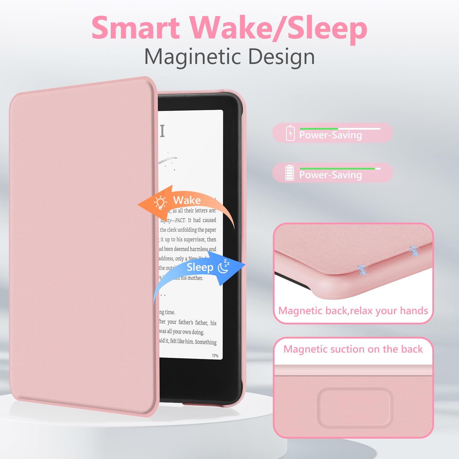 aMZCaSE for Kindle Paperwhite 7 inch (12th Gen 2024), Light Pink | Slim Durable PU Case | Smart Sleep/Wake | Compatible with Kindle