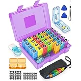 Monthly Pill Organizer 2 Times a Day, FRIWOLE Medicine Box with Portable Weekly Pill Bag, Keychain Pill Case, Pill Cutter and 2 Sticker (Purple, 2 Times a Day)