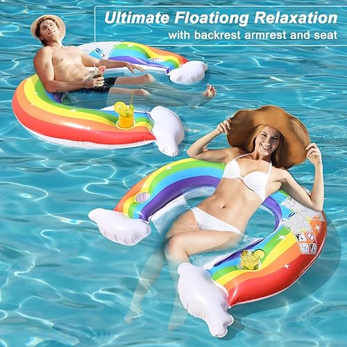 Giftway Rainbow 3-in-1 Pool Chair Lounge, Inflatable Pool Float