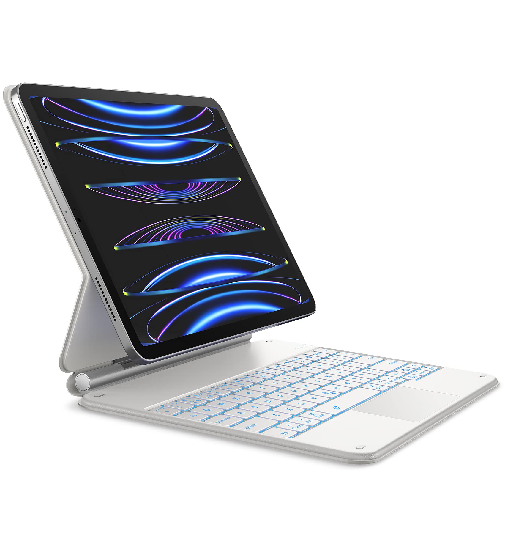 Dracool Keyboard Case for iPad Air 11-inch (M2) 2024 & iPad Pro 11 inch (4th, 3rd, 2nd & 1st Generation) Magic Type Keyboard with Trackpad Magnetic Floating Stand 7-Color Backlit, UK- White