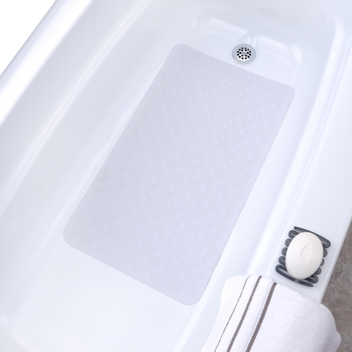 SlipX Solutions Mildew Resistant White Extra Long Rubber Bath Safety Mat Features Powerful Microban Antimicrobial Product Protection (220 Suction Cups, 36" Long, Great Non-Slip Coverage): Health & Personal Care