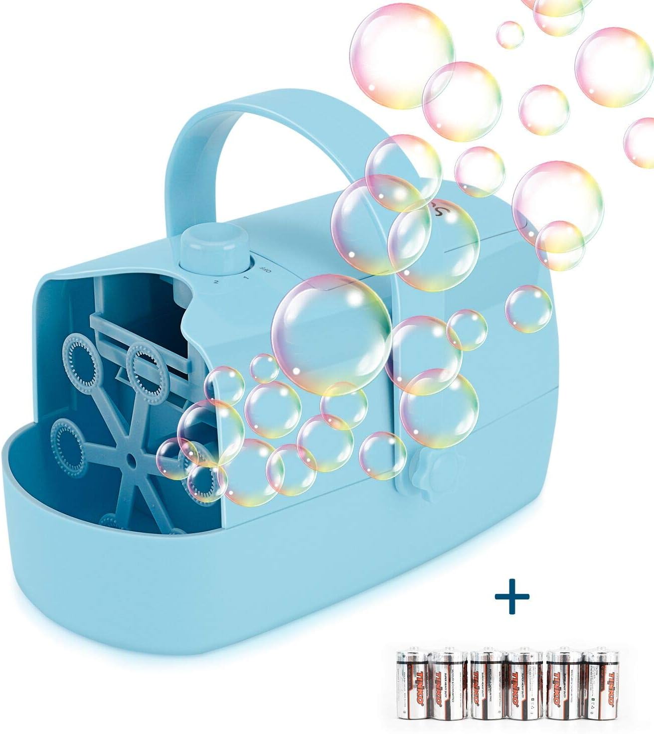 Supkiir Automatic Bubble Machine, Bubble Blower Powered by Plug-in or Batteries, with Two Bubbles Blowing Speed Levels for Party, Wedding, Outdoor Indoor Toys