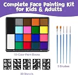 ENJSD Face Paint Set, 18 Colors, 5 Brushes, 30 Stencils, Water Based Non-Toxic view 2