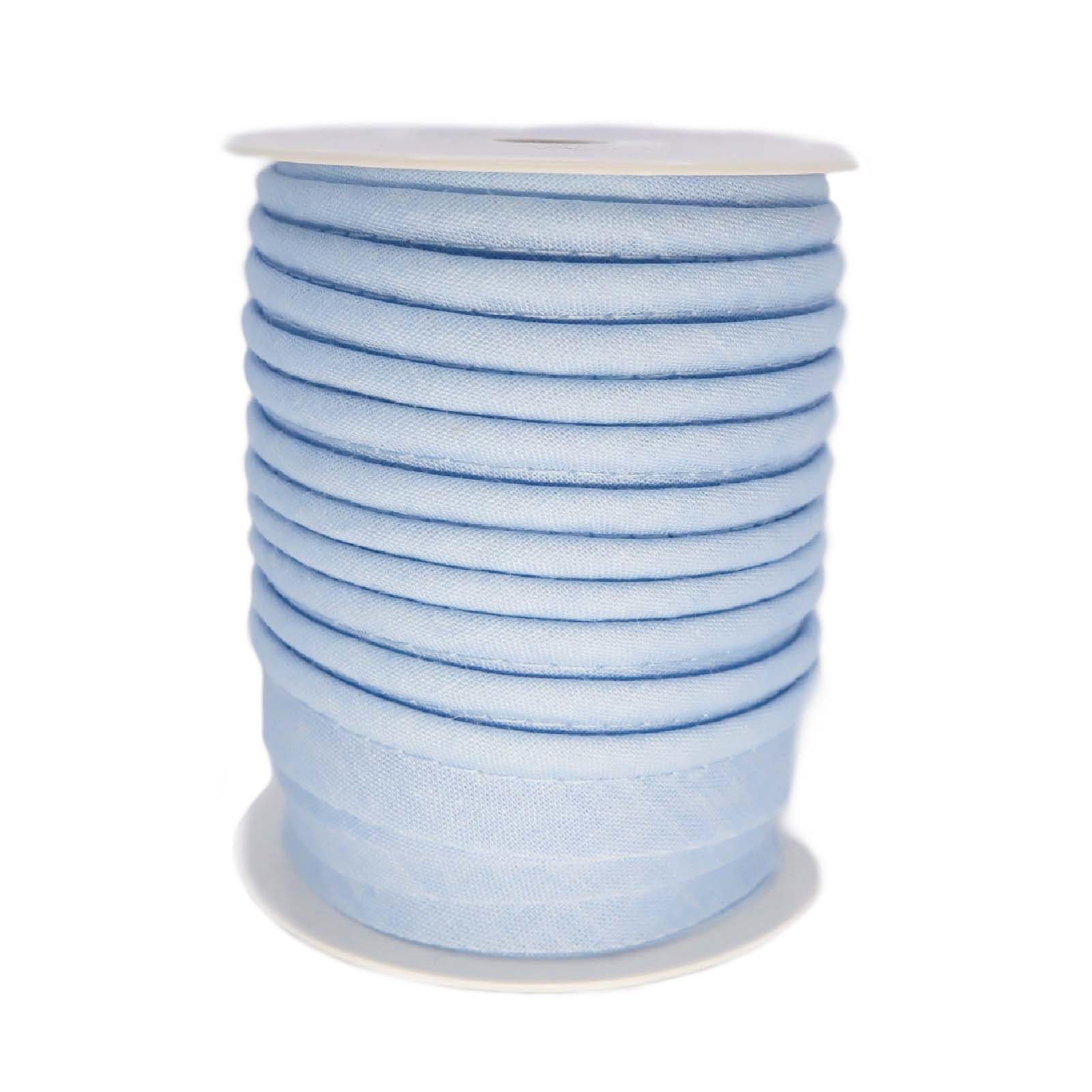 TEXTEX = Piping for Sewing, Decoration, and Crafts. Composition 50% Cotton and 50% Polyester. Total Width of 15mm, Cord of 5mm, and Flap of 10mm. 10 Meter Reel - (Pastel Blue)