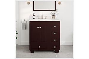 Eviva Acclaim 30 Inch Bathroom Vanity With Sink – Teak Vanity Bathroom Sink Cabinet, Single Vanity With Sink, Top White Carrara Quartz Countertop, Undermount Sink Combo, Freestanding Bathroom Vanities