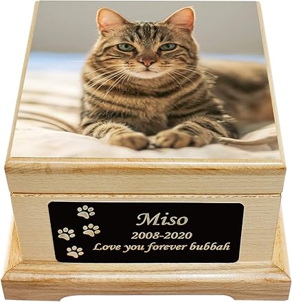 Memorial Pet Urn, Wooden Cat Cremation 