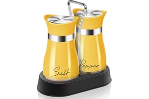 ARROZON Yellow Salt and Pepper Shakers Set with Holder,4 oz Cute Kitchen Decor and Accessories Farmhouse Gadgets Table Housewarming Gift Thanksgiving Christmas Decor Refillable Design (Yellow)