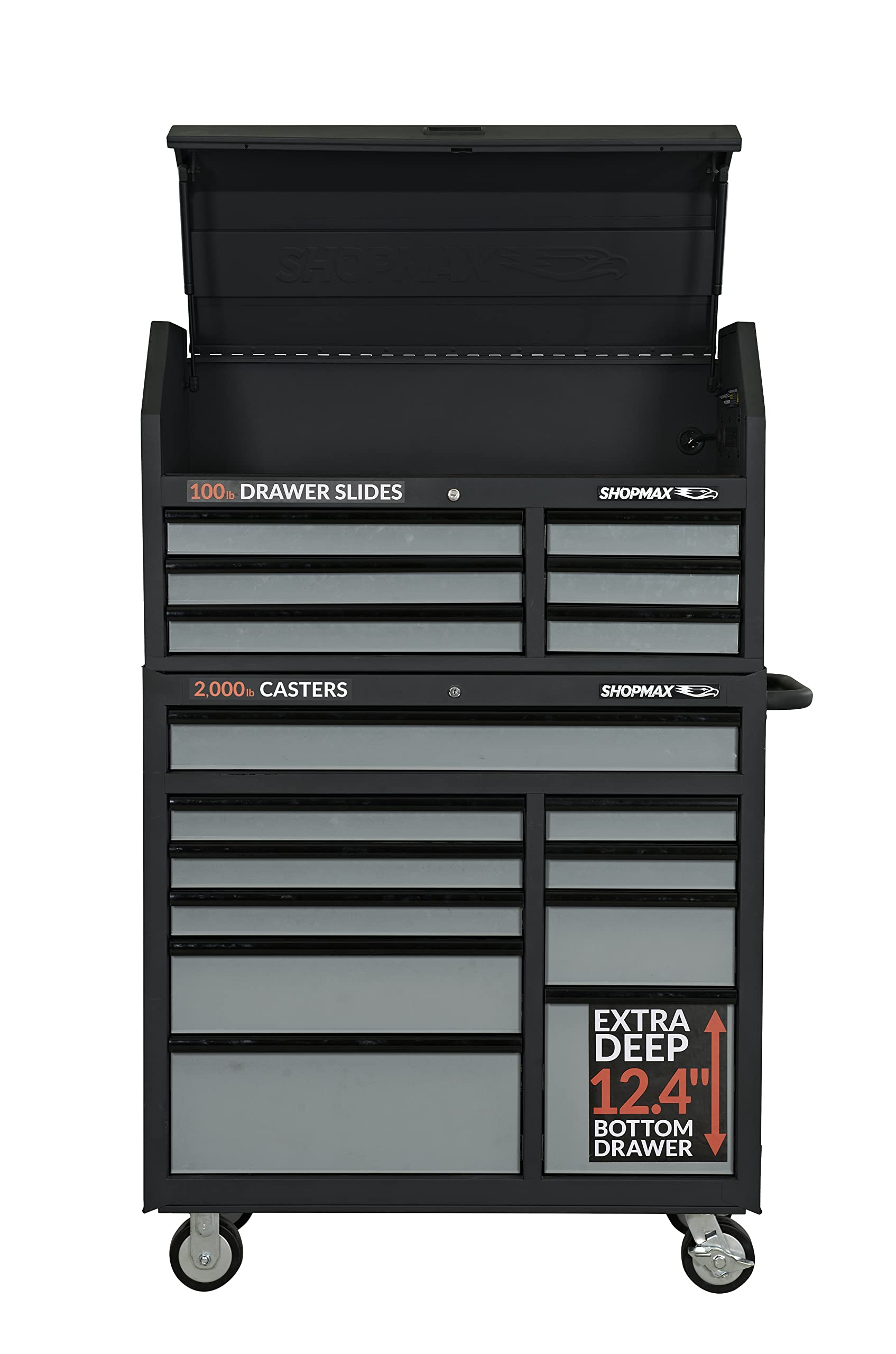Photo 1 of ***CHEST ONLY -SELLIING AS CHEST PART ONLY*** MISSING PARTS 
SHOPMAX 41? 16-Drawer Tool Chest and Rolling Cabinet Combo, Black, (94106R2-10S7) (Chest only)   ***(SOME SCUFFS/SCRATCHES, BOX RIPPED/TORN)*** 