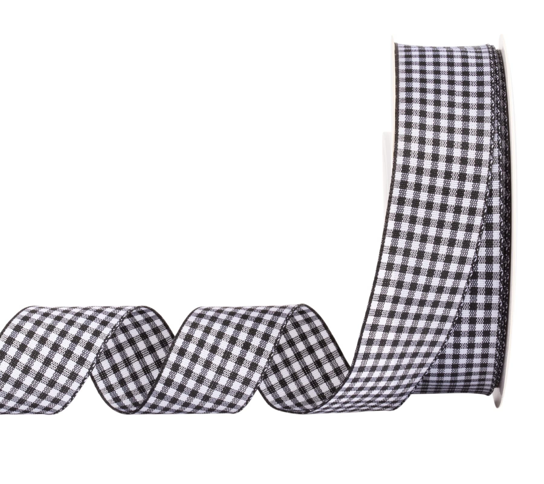 AVANAVA Gingham Ribbon 25mm Plaid Check Woven Ribbon for Crafts, Gifting and Wedding (22 Meters-Roll, Black)