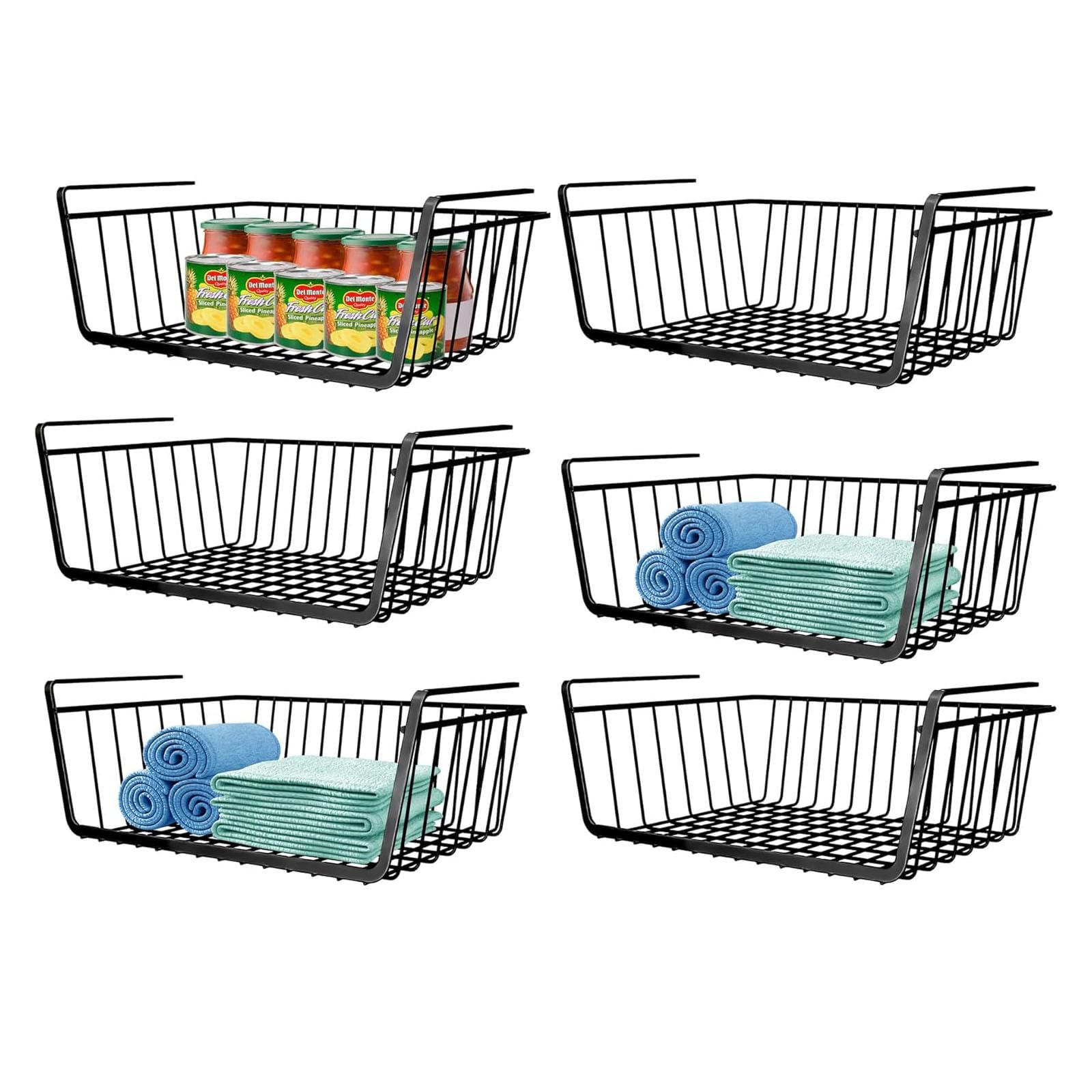 Photo 1 of **MISSING ONE* Ankuce 6 PACK Hanging Under Shelf Storage Basket Kitchen Cabinet Organizer Storage, Slides Under Wire Shelves for Counter Pantry Desk Bookshelf, Black