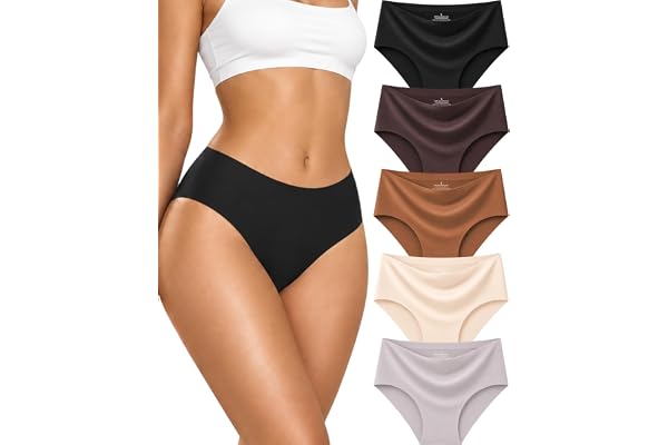 UNDER THE SEA Underwear Womens Seamless Cheeky Bikini Panties 5 Pack | No Show Mid Rise Brief,Invisable under dresses & leggi