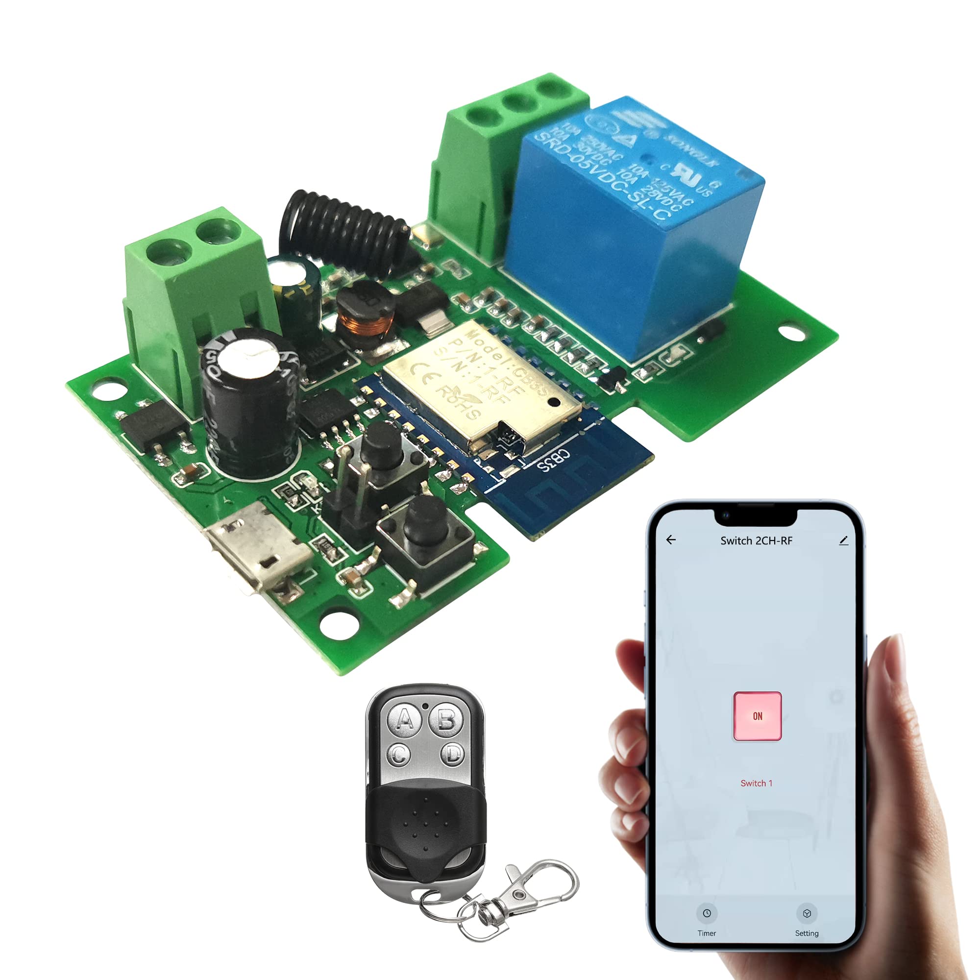 Jane Eyre WiFi Wireless Relay Module TUYA/Smart Life 1 Channel Remote Switch, Momentary/Self-Locking Relay, with 433 MHz RF Remote Control, Compatible with Alexa, Echo and Google Assistant