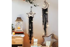 YIMERLEN Black Star Moon Dream Catcher, Bohemian Dream Catcher, Handmade Bohemian Dream Catcher for Mom, Friends, Women, Girls, Woven Wall Hanging, Bedroom Decoration (Star and Moon-Black)