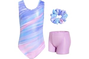 JiAmy Gymnastics Leotard for Girls, Sparkly Sleeveless Gymnastics Outfit with Shorts Set for Kids 3-12 Years