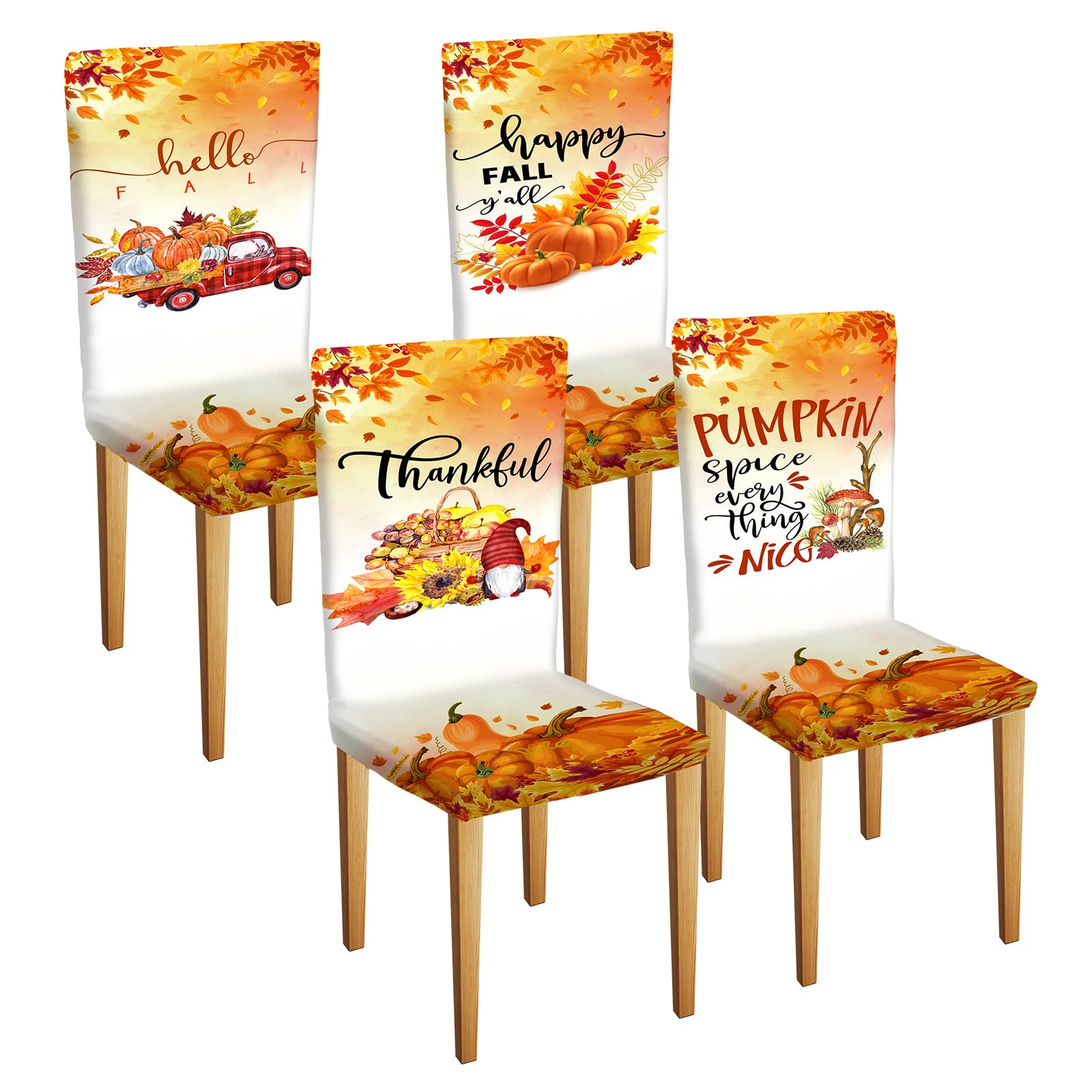Photo 1 of Umigy 4 Pcs Thanksgiving Maple Chair Covers Fall Vintage Dining Chair Slipcovers Autumn Holiday Removable Washable Back Chair Covers Thanksgiving Dining Protector for Kitchen Party (Pumpkin Style)