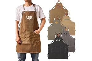 UIDMEN Personalized Canvas Apron for Men, Custom Embroidered Apron for Cooking, Baking, BBQ, with 3 Pockets, Gifts for Chef, 