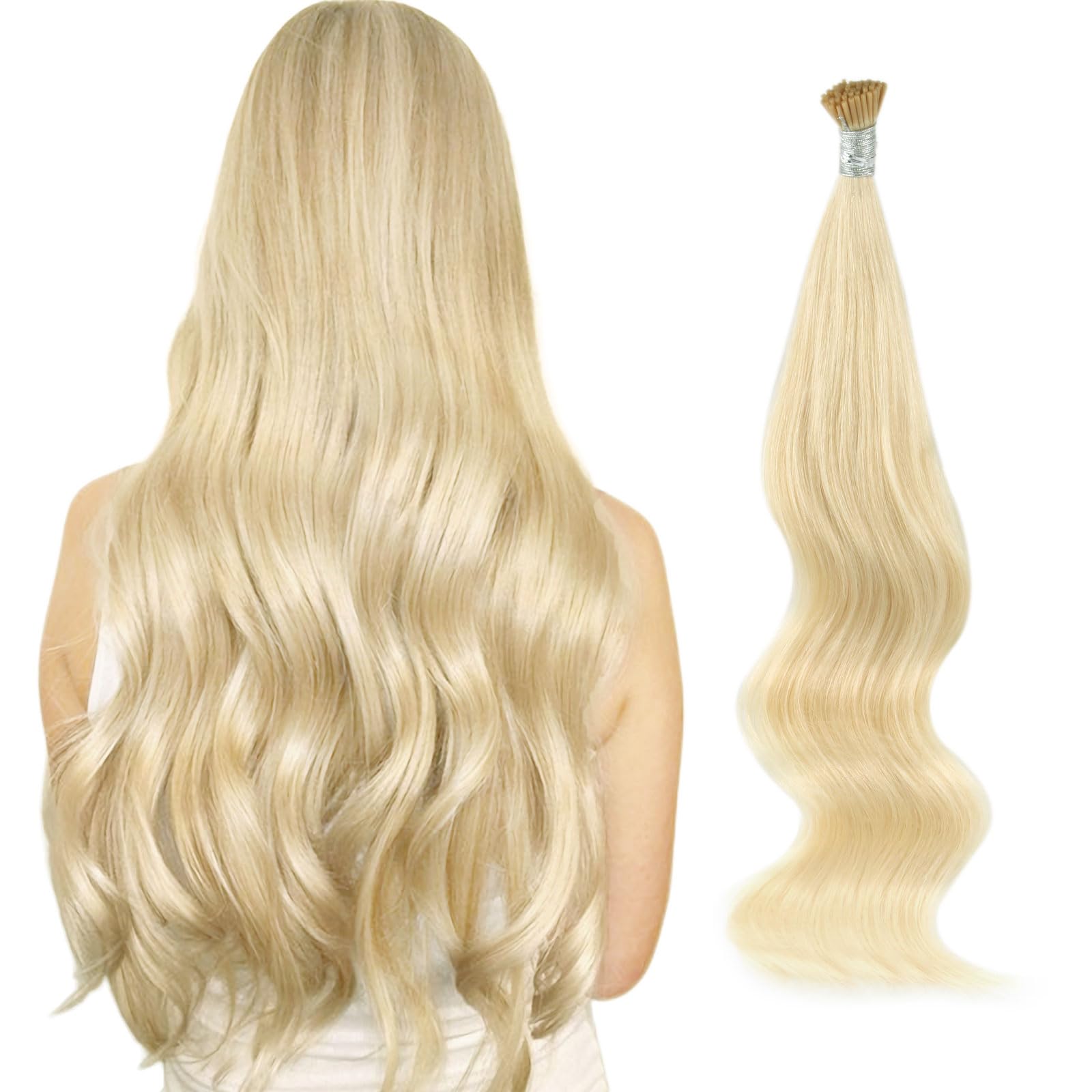ABH AmazingBeauty Hair I Tip Hair Extensions 100% Natural Hair Soft 16 Inch #60 Platinum Blonde Pre Bonded Hair Extensions Human Hair Cold Fusion Tip Hair Extensions Invisible Straight 50strands 50G โ image 1