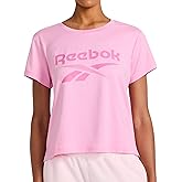 Reebok Womens Lockup Striped Cropped Crewneck T-Shirt