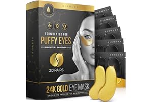DERMORA Skin Treatment Mask 24K Gold Eye Mask - 20 Pairs Eye Gels - Rejuvenating Treatment for Dark Cirlce,Puffiness,Refresh,Revitalizing,Travel,Wrinkles