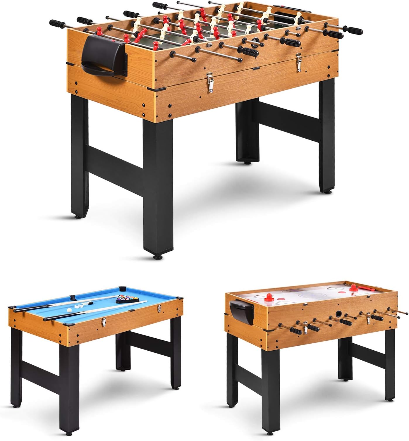 GYMAX 3 in 1 Game Table, 48 in Multi Game Table with Foosball Hockey & Billiards, Competition Sized Combo Game Table for Home, Game Room, Bar, Party, Club