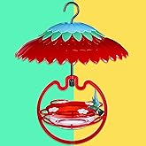 Shirem Hummingbird Feeder Sweety Hanging High View with Rain Cover for Outdoors 9.5 OZ with 4 Bee Guard Feedering Ports, 11" Dome Weather Ant Proof by Beserie,Red