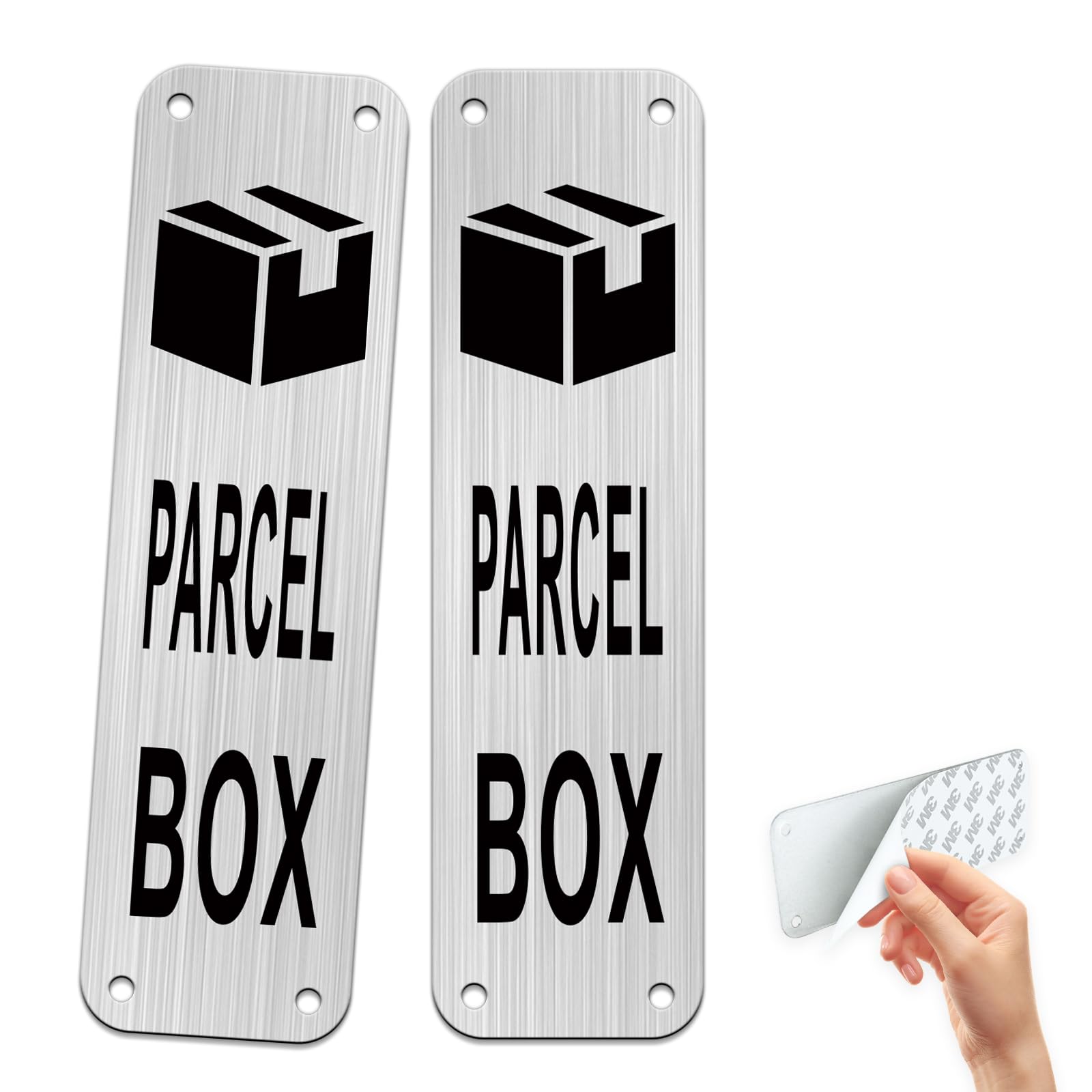 Goodvia Parcel Box Sign Sticker Outside Aluminum Brushed, 16x4.5cm, Vertical, Delivery Signs for Home with Pre-drilled Holes Pack of 2, Sliver