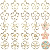 OLYCRAFT 30pcs Blossom Open Bezel Pendants Flower Charms 5-Shape Hollow Frame Dangle Charms Making Kits for DIY UV Resin or Pressed Flower Jewelry Making